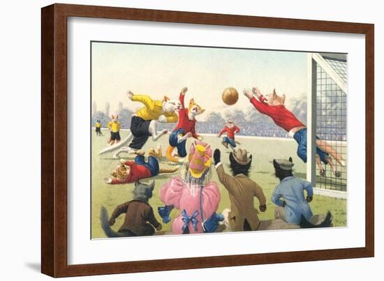 Crazy Cats Playing Soccer-null-Framed Art Print