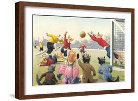 Crazy Cats Playing Soccer-null-Framed Art Print