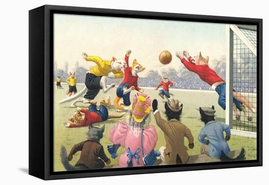 Crazy Cats Playing Soccer-null-Framed Stretched Canvas