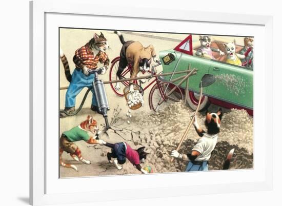 Crazy Cats Road Maintenance-null-Framed Art Print