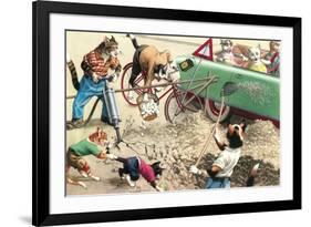 Crazy Cats Road Maintenance-null-Framed Art Print