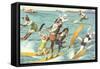 Crazy Cats Waterskiing-null-Framed Stretched Canvas