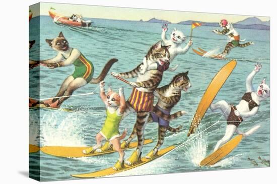 Crazy Cats Waterskiing-null-Stretched Canvas