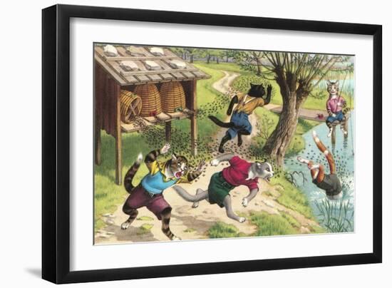 Crazy Cats with Beehives-null-Framed Art Print