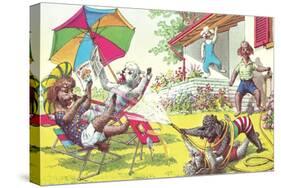 Crazy Dogs on the Lawn-null-Stretched Canvas