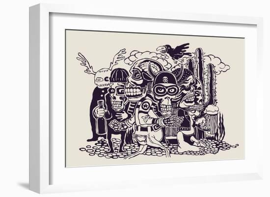 Crazy Persons, Bikers, Skulls and Cactus. Vector Illustration.-jumpingsack-Framed Art Print