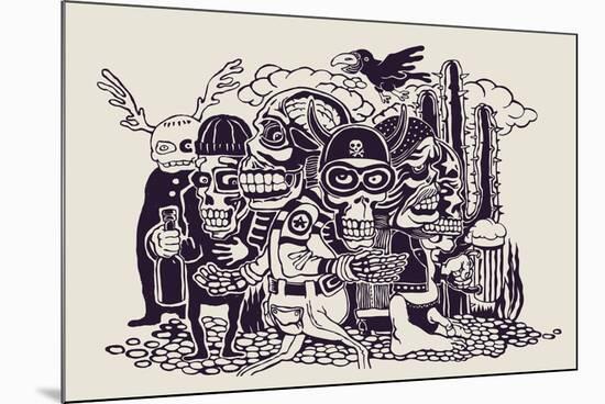 Crazy Persons, Bikers, Skulls and Cactus. Vector Illustration.-jumpingsack-Mounted Premium Giclee Print
