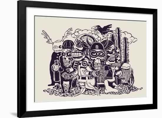 Crazy Persons, Bikers, Skulls and Cactus. Vector Illustration.-jumpingsack-Framed Art Print