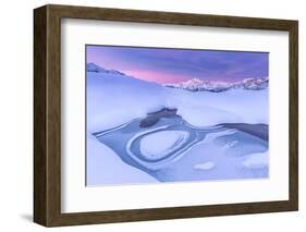 Crazy shape in a frozen alpine lake at sunrise with view of Mount Disgrazia-Francesco Bergamaschi-Framed Photographic Print