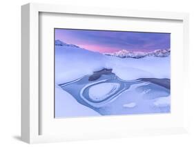 Crazy shape in a frozen alpine lake at sunrise with view of Mount Disgrazia-Francesco Bergamaschi-Framed Photographic Print
