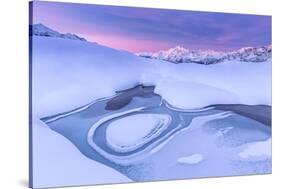 Crazy shape in a frozen alpine lake at sunrise with view of Mount Disgrazia-Francesco Bergamaschi-Stretched Canvas