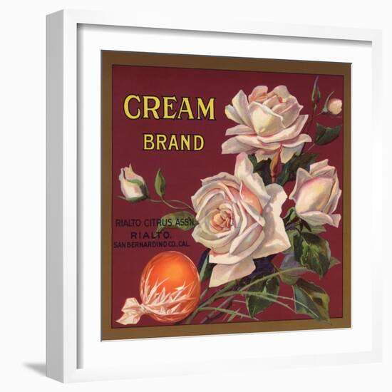 Cream Brand - Rialto, California - Citrus Crate Label-Lantern Press-Framed Art Print