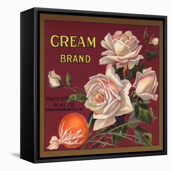 Cream Brand - Rialto, California - Citrus Crate Label-Lantern Press-Framed Stretched Canvas