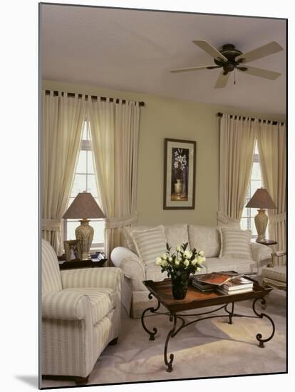 Cream Colored Living Room with Ornate Coffee Table-null-Mounted Photographic Print