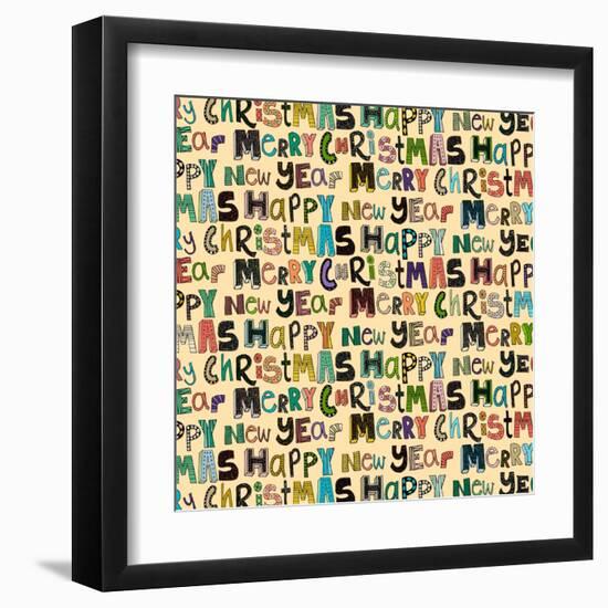 Cream Merry Christmas Happy New Year (Variant 1)-Sharon Turner-Framed Art Print