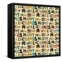 Cream Merry Christmas Happy New Year (Variant 1)-Sharon Turner-Framed Stretched Canvas