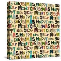 Cream Merry Christmas Happy New Year (Variant 1)-Sharon Turner-Stretched Canvas