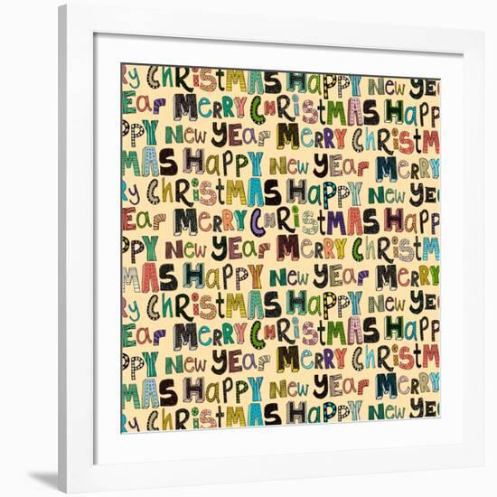 Cream Merry Christmas Happy New Year (Variant 1)-Sharon Turner-Framed Art Print