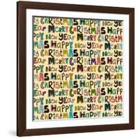 Cream Merry Christmas Happy New Year (Variant 1)-Sharon Turner-Framed Art Print