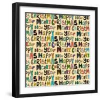 Cream Merry Christmas Happy New Year (Variant 1)-Sharon Turner-Framed Art Print