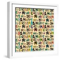 Cream Merry Christmas Happy New Year (Variant 1)-Sharon Turner-Framed Art Print