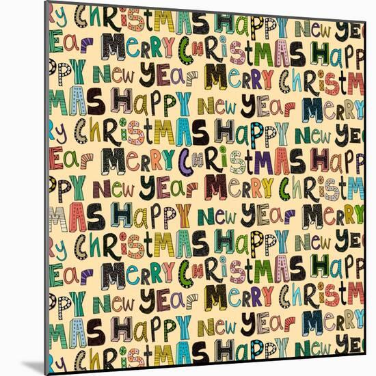 Cream Merry Christmas Happy New Year (Variant 1)-Sharon Turner-Mounted Art Print