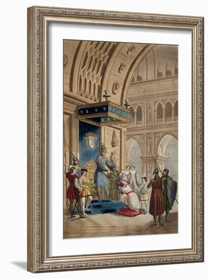 Creating of a Knight Templar, Manuscript of Romance of Lancelot of the Lake, Published c.1820-30-null-Framed Giclee Print