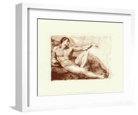 Creation of Adam (detail)-Michelangelo Buonarroti-Framed Art Print