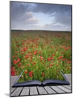 Creative Concept Idea of Poppy Field Landscape Coming out of Pages in Magical Book-Veneratio-Mounted Photographic Print