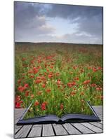 Creative Concept Idea of Poppy Field Landscape Coming out of Pages in Magical Book-Veneratio-Mounted Photographic Print