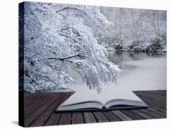 Creative Concept Idea of Winter Landscape Coming out of Pages in Magical Book-Veneratio-Stretched Canvas