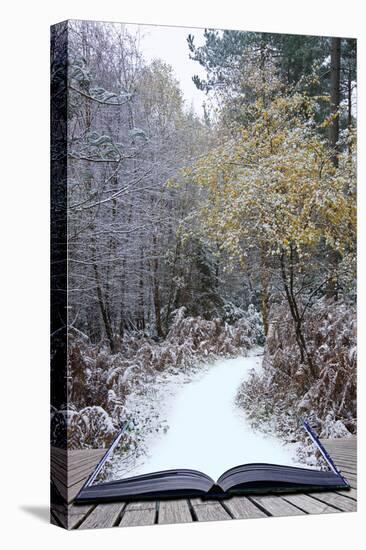 Creative Concept Idea of Winter Landscape Coming out of Pages in Magical Book-Veneratio-Stretched Canvas