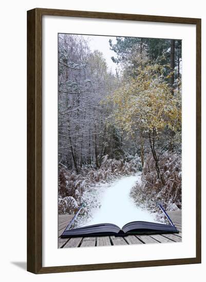 Creative Concept Idea of Winter Landscape Coming out of Pages in Magical Book-Veneratio-Framed Photographic Print