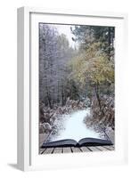 Creative Concept Idea of Winter Landscape Coming out of Pages in Magical Book-Veneratio-Framed Photographic Print