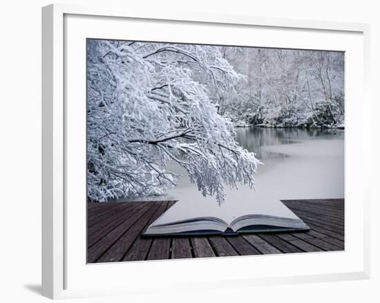Creative Concept Idea of Winter Landscape Coming out of Pages in Magical Book-Veneratio-Framed Photographic Print