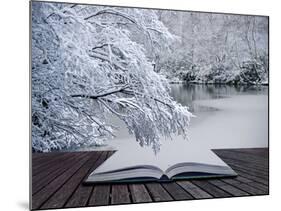 Creative Concept Idea of Winter Landscape Coming out of Pages in Magical Book-Veneratio-Mounted Photographic Print