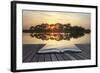 Creative Concept Image of Refelcted Lake Sunset Coming out of Pages in Magical Book-Veneratio-Framed Photographic Print