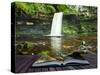 Creative Concept Image of Waterfall in Woods in Pages of Book-Veneratio-Stretched Canvas