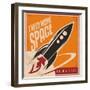 Creative Design Concept with Rocket and Space. Vintage Artistic Image on Old Paper Texture.-Lukeruk-Framed Art Print
