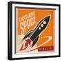 Creative Design Concept with Rocket and Space. Vintage Artistic Image on Old Paper Texture.-Lukeruk-Framed Art Print