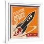 Creative Design Concept with Rocket and Space. Vintage Artistic Image on Old Paper Texture.-Lukeruk-Framed Art Print