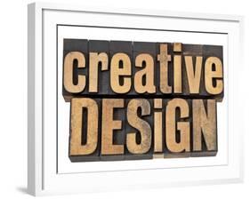 Creative Design - Creativity Concept - Isolated Text in Vintage Letterpress Wood Type-PixelsAway-Framed Art Print