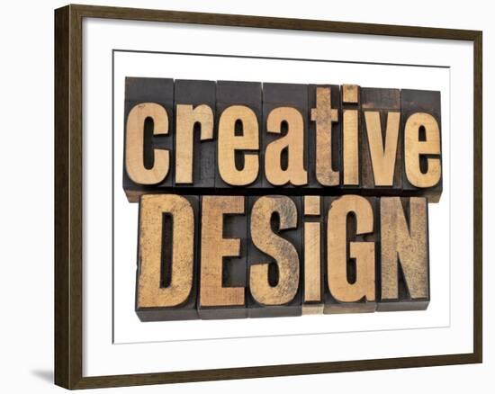 Creative Design - Creativity Concept - Isolated Text in Vintage Letterpress Wood Type-PixelsAway-Framed Art Print