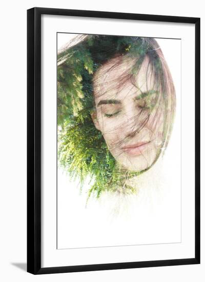 Creative Double Exposure Portrait of Woman Combined with Photograph of Nature-Victor Tongdee-Framed Photographic Print