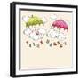 Creative Kiddish Concept with Colorful Umbrellas, Clouds and Hanging Colorful Text on Brown Backgro-Allies Interactive-Framed Art Print