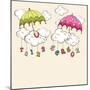 Creative Kiddish Concept with Colorful Umbrellas, Clouds and Hanging Colorful Text on Brown Backgro-Allies Interactive-Mounted Art Print