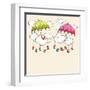 Creative Kiddish Concept with Colorful Umbrellas, Clouds and Hanging Colorful Text on Brown Backgro-Allies Interactive-Framed Art Print