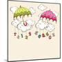 Creative Kiddish Concept with Colorful Umbrellas, Clouds and Hanging Colorful Text on Brown Backgro-Allies Interactive-Mounted Art Print