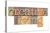 Creative Living -  Isolated Text  in Vintage Letterpress  Wood Type-PixelsAway-Stretched Canvas