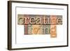 Creative Living -  Isolated Text  in Vintage Letterpress  Wood Type-PixelsAway-Framed Art Print